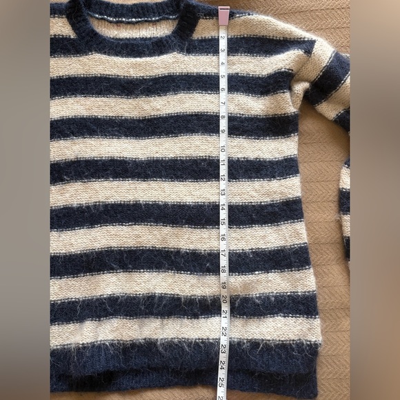 Striped Alpaca Navy and Cream Women's Sweater - Picture 5 of 8